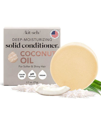 Picture of Kitsch Coconut Oil Deep-Moisturizing Hair Conditioner Bar | Bottle-free Eco-friendly Conditioner for Dry Hair | Nourishes & Restores Damaged Hair for Less Breakage | Chemical-free Daily Conditioner