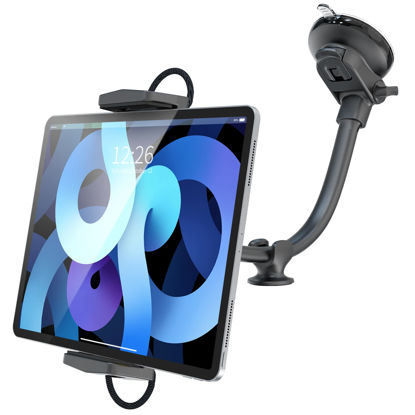 Picture of OQTIQ Tablet Car Mount Holder Windshield, Dashboard Car Phone Holder with Long Arm, Suction Cup Mount Compatible with iPad Pro Mini Air for All 5-12.4” Tabs & 4-7” Phones for Most Vehicle, SUV, Truck