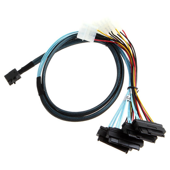 Picture of CableCreation Internal Mini SAS SFF-8643 to (4) 29pin SFF-8482 connectors with SATA Power, 1M / 3.3FT