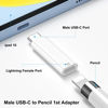 Picture of APETOO Male USB-C to Pencil Adapter for Apple Pencil 1st Gen,USB C to Pencil Lightning Adapter Type C Bluetooth Pairing Charging Connector iPencil Adapter for iPad 10th Generation,White