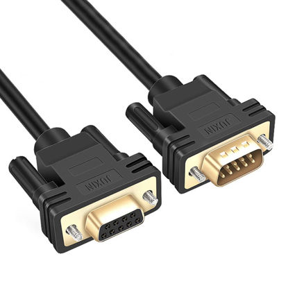Picture of JUXINICE Copper Wire Db9 Male to Female rs232 Extension Serial Cable Double Shielded with foil & Metal Braided,Gold Plated D-SUB 9 Pin Serial Cable RS485 cable-black-15FT