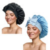 Picture of Satin Bonnet Silk Bonnet Hair Bonnet for Sleeping Large Bonnets with Tie Band Hair Wrap with Adjustable Straps Hair Cap Night Sleep Caps for Women Curly Braid Hair(Black,Sky Blue)