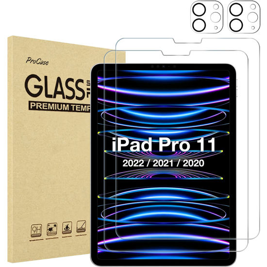 Picture of ProCase 2+2 Pack Screen Protector for iPad Pro 11 Inch 2022 2021 2020 2018 with Camera Lens Protector for iPad Pro 11" 4th 3rd 2nd 1st Generation Tempered Glass Protective Screen Film Guard