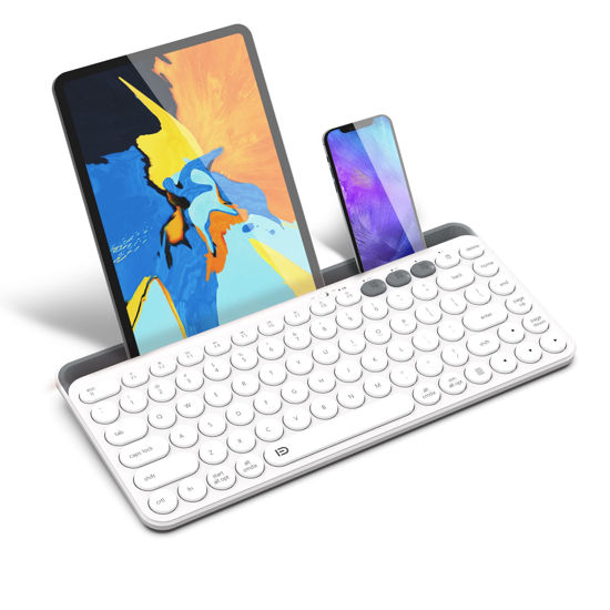 Picture of Wireless Bluetooth Keyboard, Multi Device Keyboard with Integrated Stand Supports 3 Devices Bluetooth and 2.4G Connection Battery Operated Compatible with PC, iPad, iPhone, Mac, Android Phone