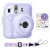 Picture of Rieibi Clear Case for Fuji Instax Mini 12/Polaroid mini 12, Case for Fujifilm Instax Mini 12 Instant Camera with Back Photos Pocket, Shoulder Strap and Beautiful Sticker - Purple