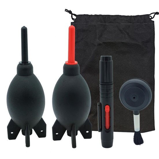 Picture of Lens Cleaning Kit Contains 2 Pcs Rubber Rocket Air Blower Duster, Lens Cleaning Pen, Blower Brush Dust Cleaner and Carrying Pouch, for Lens, Camera, SLR, Telescope, Magnifying Glass, Phone