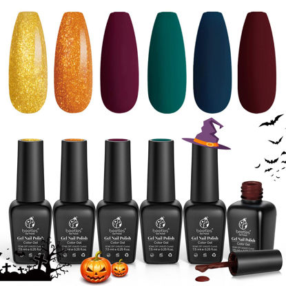 Picture of Beetles Gel Nail Polish Set - Cornucopia Collection 6 Pcs Burgundy Red Full Maroon Gel Polish Kit Orange Gold Glitter Fall Winter Green Gel Polish Nail Art Nails Decoration Gifts for Women