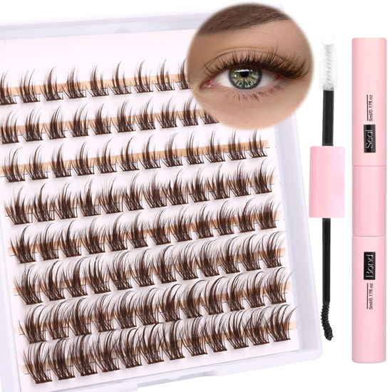 Picture of Brown Lash Extension Kit Bond and Seal Eyelash Extension Kit Wispy Lash Clusters Kit 8-16MM Eyelash Clusters 96pcs Individual Lashes Kit CD Curl DIY Lash Extension Kit by Ruairie