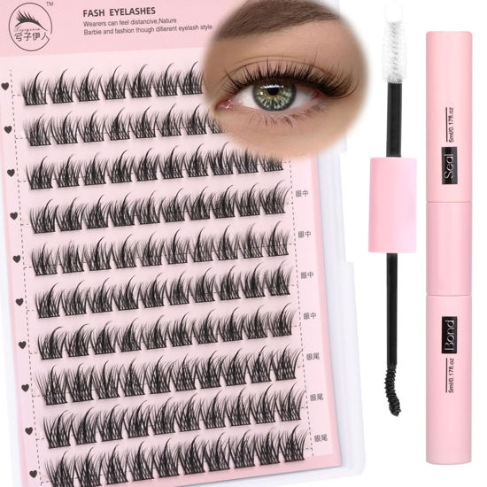 Picture of Eyelash Extension Kit Bond and Seal DIY Lash Extension Kit Wispy Natural Lash Clusters Kit 100pcs 12-16MM CD Curl Individual Lashes Kit by Ruairie