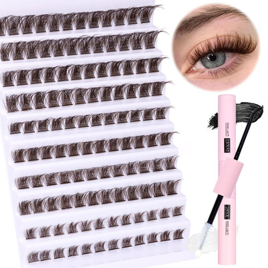 Picture of DIY Lash Extension Kit Bond and Seal 120pcs Brown Eyelash Extension Kit 8-16MM Wispy Lash Clusters Kit Individual Lashes Kit by Ruairie