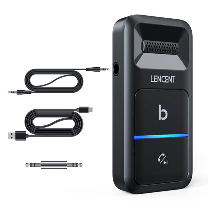 Picture of LENCENT Bluetooth 5.0 Receiver, 3.5mm AUX Bluetooth Adapter for Car with Noise Canceling Microphone, Wireless Car Kit, Hands-Free Calls Music Receiver for Car/Home Stereo/Wired Headphones/Speakers