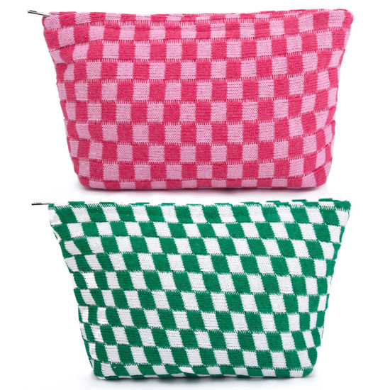 SOIDRAM 2 Pieces Makeup Bag Large Checkered Cosmetic Bag Pink Capacity  Canvas Travel Toiletry Bag Organizer Cute Makeup Brushes Aesthetic  Accessories Storage Ba… [Video] [Video] in 2023