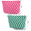 Picture of SOIDRAM 2 Pieces Makeup Bag Large Checkered Cosmetic Bag Pink Green Capacity Canvas Travel Toiletry Bag Organizer Cute Makeup Brushes Aesthetic Accessories Storage Bag for Women