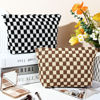 Picture of SOIDRAM 2 Pieces Makeup Bag Large Checkered Cosmetic Bag Brown Black Capacity Canvas Travel Toiletry Bag Organizer Cute Makeup Brushes Aesthetic Accessories Storage Bag for Women