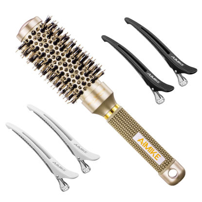 Picture of AIMIKE Round Brush, Nano Thermal Ceramic & Ionic Tech Hair Brush, Small Round Barrel Brush with Boar Bristles for Blow Drying, Styling, Curling and Shine (2.4 inch, Barrel 1.3 inch) + 4 Free Clips