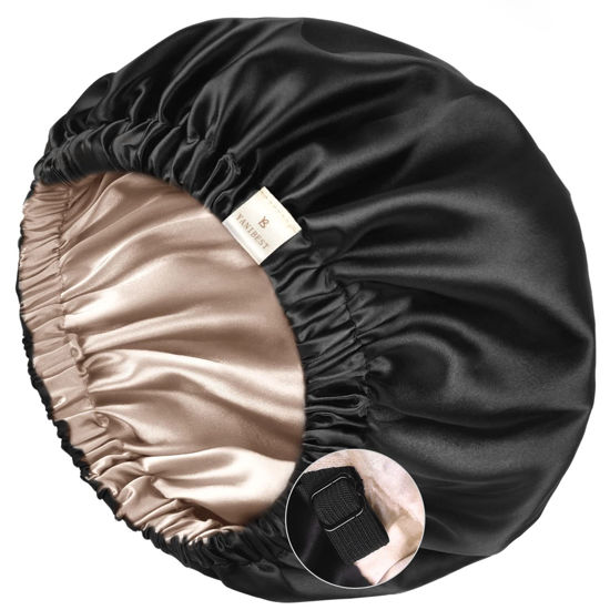 Picture of YANIBEST Silk Bonnet for Sleeping Satin Bonnet Hair Bonnets for Black Women and Men Double Layer Ajustable Bonnet for Curly Braids Hair