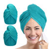 Picture of YoulerTex Microfiber Hair Towel Wrap - 2Pack Hair Head Drying Turban Curly Fast Absorbent Dry Anti Frizz Twist Plopping Long Shower Turban for Women with Button (Aqua Green)