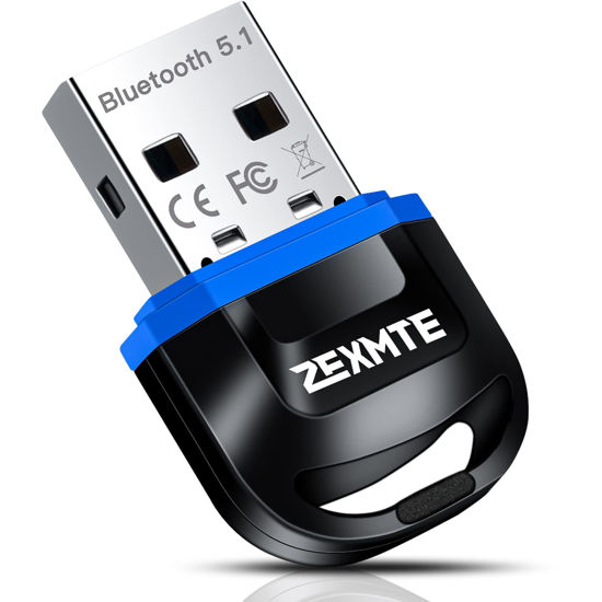 Picture of ZEXMTE Bluetooth Adapter for PC 5.1 - USB Bluetooth Dongle 5.1 EDR, Bluetooth Adapter for PC Windows 11/10/8/7 for Headsets, Speakers, Mouse, Keyboard, Bluetooth USB Adapter for Computer/Laptop