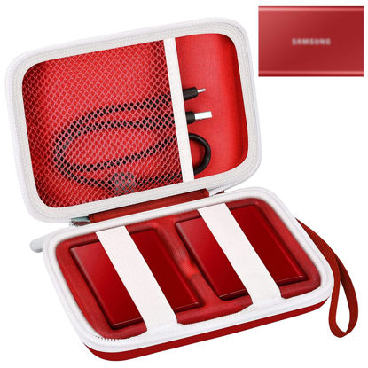 Picture of Case Compatible with Samsung T7/ for T7 Touch Portable SSD - 1TB, 2TB, 500GB USB 3.2 External Solid State Drive. Carrying Travel Box for 2 Pack Samsung SSD and Cables (Box Only) - Red