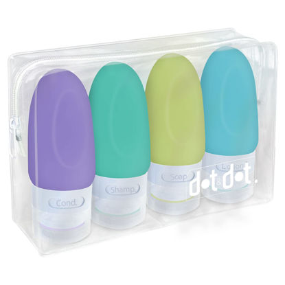 Picture of Leak Proof Travel Bottles - Travel Containers for Travel Size Toiletries with TSA Quart Bag (4 Piece Travel Bottle Set, Purple/Green/Yellow/Blue - 1.25 oz)