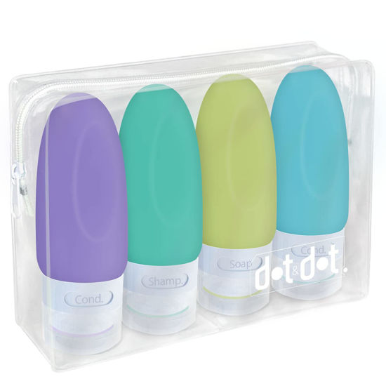 Picture of Leak Proof Travel Bottles - Travel Containers for Travel Size Toiletries with TSA Quart Bag (4 Piece Travel Bottle Set, Purple/Green/Yellow/Blue - 2 oz)