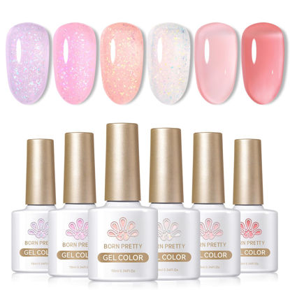 Picture of Born Pretty Jelly Gel Nail Polish Set Sheer Nude Pink Gel Polish Crystal Transparent Shimmer Sequins Gel Polish Nail Art Varnish Manicure Collection Gift Set 10ML 6PCS