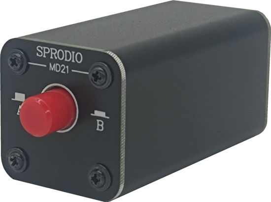 Picture of SPRODIO 2 Port Stereo 3.5mm Audio switcher selector Box Passive 1/8 TRS A/B Switch with Ground Switching MD21