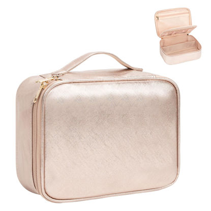 Picture of OCHEAL Makeup Bag, Cute Makeup Organizer Bag Potable Make up Bag for Toiletry Cosmetics Accessories with Divider and Brushes Compartments, Makeup Travel Case Cosmetic Bags Women and Girls-Rose Gold