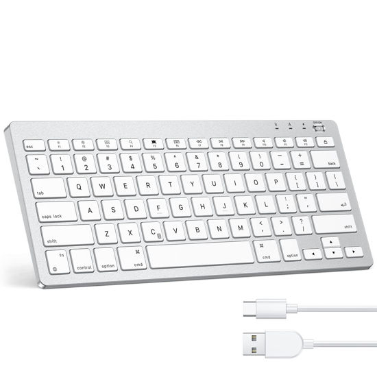 Picture of Emetok for iPad Keyboard [Aluminum Base, Big Keycap, Rechargeable], Portable Bluetooth 5.1 Keyboard for iPad 10th/9th/8th, iPad Pro 11/12.9, iPad Air/Mini/iPhone, Silver