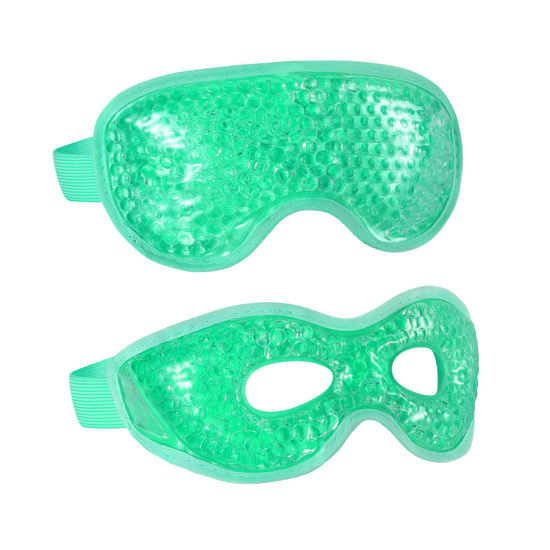 Picture of 2PCS Gel Eye Mask Reusable Hot Cold Therapy Gel Bead Eye Mask for Puffiness /Dark Circles/Eye Bags /Dry Eyes/Headaches/Migraines/Stress Relief, Cooling Eye Mask Hot/Cold Compress Eye Mask (Green)