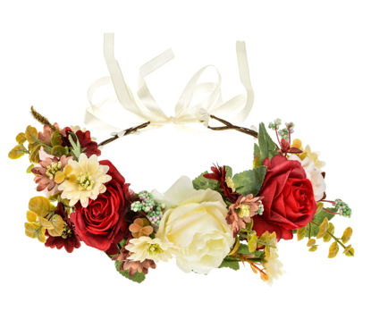 Picture of DDazzling Women Flower Headband Wreath Crown Floral Wedding Garland Wedding Festivals Photo Props (Red and White)