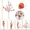 Picture of unlemoni 6pcs Artificial Fall Eucalyptus Leaves Stems Fall Decorations Silk Fake Eucalyptus Branches Fall Leaves for Vase Boquets Autumn Home Wedding Table Thanksgiving Decor Red