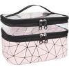 Picture of MKPCW Makeup Bag Double layer Travel Cosmetic Case Make up Organizer Toiletry Bag (Pink)