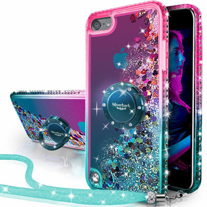 Picture of iPod Touch 7 Case,iPod Touch 6 Case,iPod Touch 5 Case,Silverback Girls Women Moving Liquid Holographic Glitter Case with Kickstand,Bling Diamond Case for Apple iPod Touch 6th / 5th 7th Gen -Green