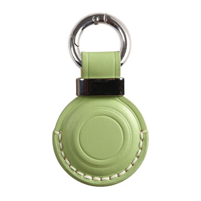 Picture of KEEPXYZ Genuine Leather Airtag Holder Suitable for Apple Airtag Keychain Leather, Secure Air Tag Holder with Stainless Steel Ring Lock, Durable Airtag Case Cover Key Ring - Green V2.0 (No Hole)