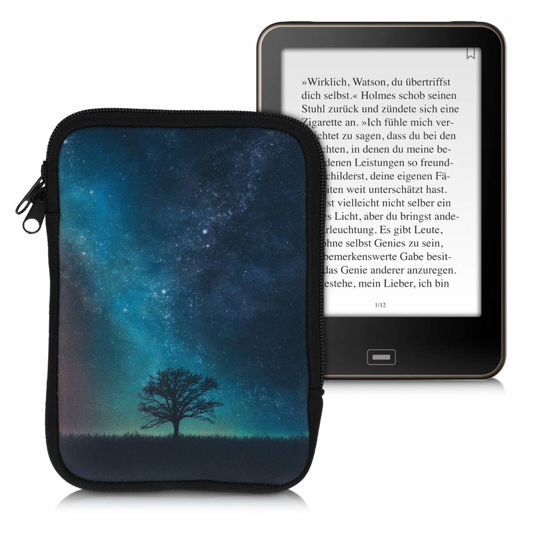 Picture of kwmobile Neoprene e-Reader Pouch Size 6" eReader - Universal eBook Sleeve Case with Zipper, Wrist Strap - Blue/Grey/Black