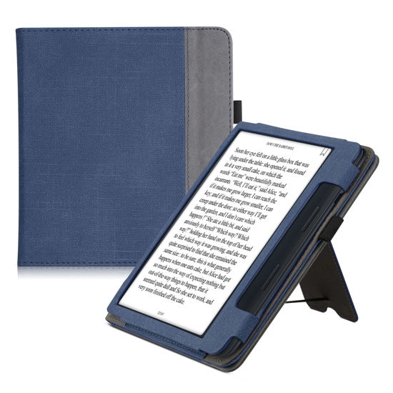 Picture of kwmobile Case Compatible with Kobo Sage - PU Leather Synthetic Suede Cover with Magnetic Closure, Kickstand, Hand Strap, Card Slot - Dark Blue/Grey