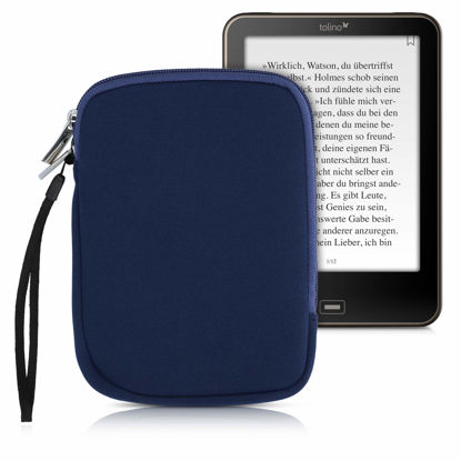 Picture of kwmobile Neoprene e-Reader Pouch Size 6" eReader - Universal eBook Sleeve Case with Zipper, Wrist Strap - Dark Blue