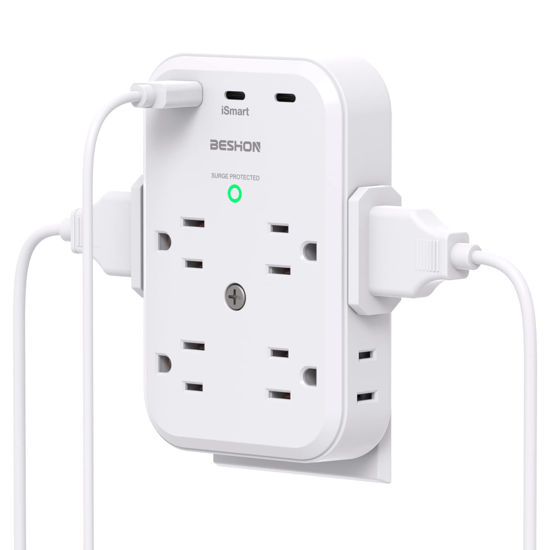 Picture of Surge Protector, USB C Multi Plug Outlet, Outlet Extender with 8 Outlets 3 USB(2 USB C), USB Wall Charger, 3-Sided, 900J Outlets Splitter Wall Plug Adapter Spaced for Home Travel Dorm Room Essentials…