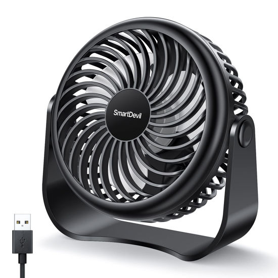 Picture of SmartDevil USB Desk Fan, 3 Speeds Portable Mini Desktop Fan, 360° Adjustment Small Personal Table Fan for Home Office Car Outdoor Travel (Black)