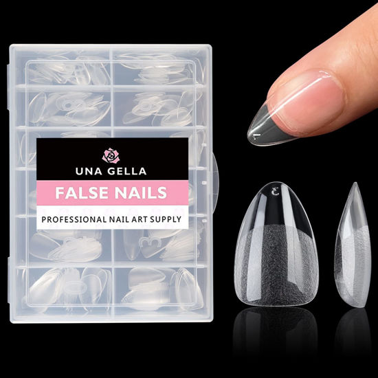 Picture of UNA GELLA Short Almond Fake Nails 504pcs Short Almond Press on Nails Pre-shape Short Almond Gel Nail Tips for Full Cover Acrylic Short Almond Nails False Nails For Nail Extension Home DIY Nail Salon 12 Sizes Gelly Tips