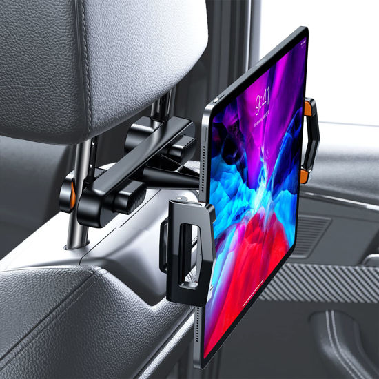 Picture of KEUASX iPad Holder for Car Backseat, Tablet iPad Holder for Car Mount Headrest Travel Portable Car Tablet Holder Mount Suitable for 4.7-12.9" Devices, Black Headrest Rod Tablet Holder Mount