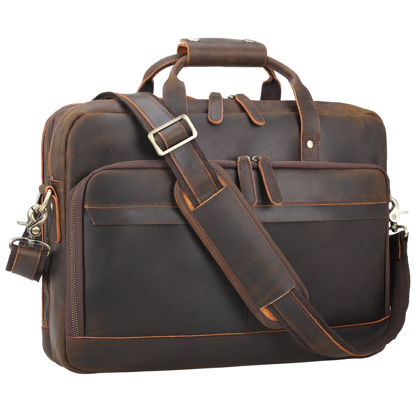 Picture of Leather Briefcase for Men 15.6 Inch Laptop Crossbody Shoulder Messenger Office Bag Brown Vintage Attache Case Handbag for Business Travel Work Lawyer