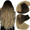 Picture of Sunny Human Hair Extensions Sew in Ombre Weft Hair Extensions Ombre Dark Brown Faded to Brown Mix Ash Blonde Human Hair Weft Extensions Double Weft Sew in Hair Extensions Human Hair 100g 24inch