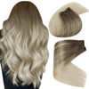 Picture of Sunny Blonde Ombre Hair Extensions Weft Sew in Hair Extensions Light Brown Balayage Platinum Blonde Real Remy Weft Hair Extensions Human Hair Double Weft Sew in Hair Extensions Ombre Blonde 24inch 100g