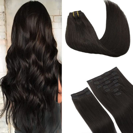 Picture of GOO GOO Clip-in Hair Extensions for Women, Soft & Natural, Handmade Real Human Hair Extensions, Dark Brown, Long, Straight #2, 9pcs 150g 22inch