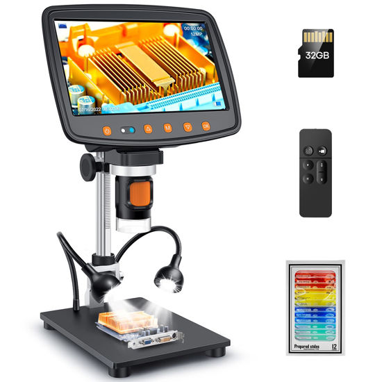 Picture of Leipan Digital Microscope with 7" LCD Screen,1500X Magnification Soldering Microscope with HDMI,Coin Microscope with 12MP Image Sensor,Windows/Mac/TV Compatible（32GB Card）