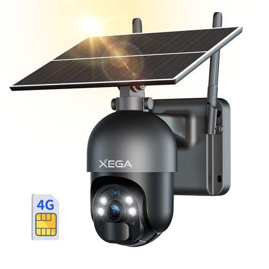 Picture of Xega 4G LTE Cellular Security Camera Outdoor Solar Camera Wireless, 2K HD Color Night Vision PTZ 360° View, Smart PIR Motion Detection, 2-Way Talk, No WiFi, SIM Card Included, IP66 - US Version