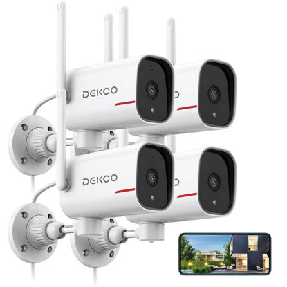 Picture of DEKCO Home Security Cameras 1080p Pan Rotating 180° Wired Outdoor Security Cameras with Night Vision, Two-Way Audio, 2.4G WiFi, IP65, Motion Detection Alarm (4Pack)