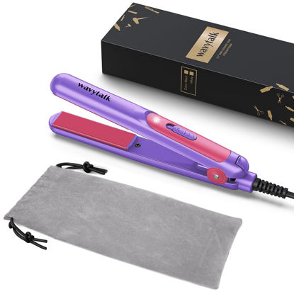 Picture of Wavytalk Mini Portable Flat Iron, 0.7 Inch Dual Voltage Flat Iron - Small Irons for Short Hair, Curls Bangs, Worldwide Use Travel Flat Iron (Purple)